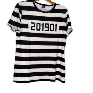 Woman Jailbird Prisoner Halloween Costume Striped T-Shirt size Large L